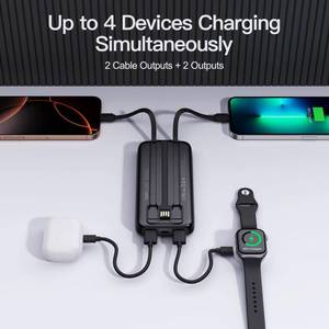 lot 18161 image: 2026 2-Pack 10000mAh Portable Charger with Built in Cables, Travel Essential Battery Pack, 4 Outputs 2 Inputs Slim Power Bank with Cord Wires for iPhone 17161514, Samsung Galaxy S2322, Pixel etc