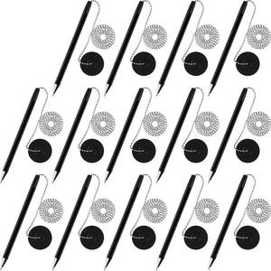 lot 18162 image: Outus 14 Pieces Secure Pen with Adhesive Chain and Security Pen Holder for Home Bank Office Hotel Supplies, Black Ink