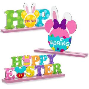 lot 18192 image: 3Pcs Easter Mouse Wood Centerpiece Table Topper Decorations Party Favor Bunny Eggs Decorative Centerpieces Signs Detachable Spring Holiday Welcome Table Topper Ornament for Home Dining Room Decor