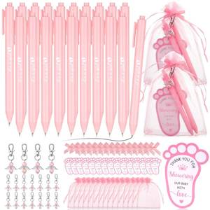 lot 18197 image: Ctosree 250 Pcs Baby Shower Favors Includes Ballpoint Pens Angel Keychains Organza Bags Thank You Cards for Guest Gifts Baby Shower Gender Reveal Party(Pink,Its a Girl)
