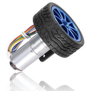lot 18201 image: 12V Motor with Encoder, DIY Encoder Gear Motor with Mounting Bracket 65mm Wheel Kit for Smart Car Robot DC12V(130RPM)