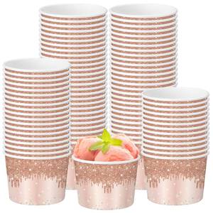 lot 18204 image: Funnymoom 50 Pack Rose Gold Birthday Ice Cream Cups 9 oz Pink Golden Disposable Dessert Bowls Paper Soup Bowls Glitter Diamonds Snack Cups for Hot or Cold Food Women Birthday Anniversary Wedding Favor