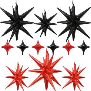 lot 18208 image: Black Red Star Balloons 12pcs, 2722 Inch Foil Star Explosion Balloons, Large Spike Mylar Cone Balloon, Fireworks Shape Balloon Decor for New Year Casino Night Racing Car Theme Prom