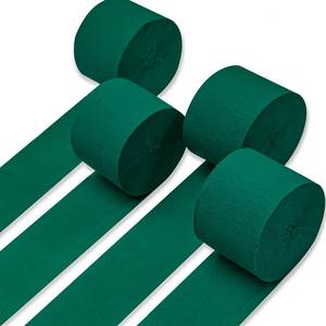 lot 18215 image: PartyWoo Dark Green Crepe Paper Streamers 4pcs 328ft Pack of Emerald Forest Hunter Green Crepe Paper Streamers for Birthday Baby Shower Woodland Dinosaur Jungle Football Theme Party Decorations