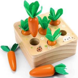lot 18216 image: Wdmiya Montessoritoys for 1 Year Old, Wooden Toys Developmental Shape Sorting & Matching Puzzle Carrots Harvest Game, Birthday Gifts for Toddlers Babies Boys and Girls 6-12 Months Christmas