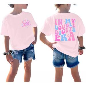 lot 18217 image: Pairxily in My Double Digits Era Shirt for Girls 10th Cute 10 Year Old Girl Happy Birthday Shirts Gifts Short Sleeve Tops(Pink,140)
