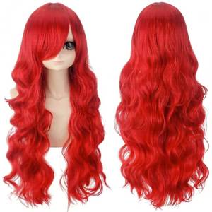 lot 18224 image: PORSMEER 80 cm32 inch Long Curly Wavy Red Wigs Side Bangs for Women Cosplay Fancy Dress Wig Full Wig Synthetic Heat Resistant Hair