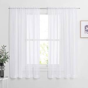 lot 18227 image: NICETOWN White Sheer Curtains 63 inch Length for Bedroom, Rod Pocket Translucent Voile Sheer Airy & Breathable Curtain Panels for FlatApartment, 2 Pieces, 60 W