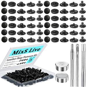 lot 18229 image: MixS Live 15mm Snap Fasteners Kit,15 Set Brass Snap Buttons with Rivets and Snaps for Jackets, Belts, DIY Crafts, Includes 4 Installation Tools - Rustproof Beginner-Friendly No Sew Kit