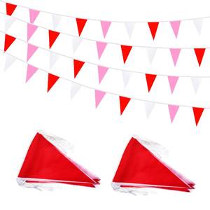 lot 18232 image: Rotenl 100 Feet 60 Pcs Red White and Pink Pennant Banner Flag String Hanging Triangle DIY Flag, Bunting Streamers Decoration for Grand Opening, Birthday, Wedding Celebration(Red White & Pink)
