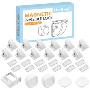 lot 18235 image: kimitimi 12 Pack Magnetic Cabinet Locks Baby Proofing - Child Safety Cabinet Latch Locks with Adhesive, No Drill or Tools Installation, for Cabinets Drawers Doors