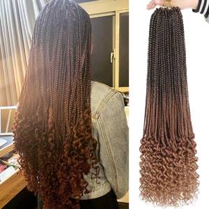 lot 18243 image: 24 Inch Box Braids Crochet Hair with Curly Ends 8 Packs Pre-looped Goddess Box Braids Hair Extensions Synthetic Bohemian Box Braiding Hair for Women (15Strandspack 1B3027#)