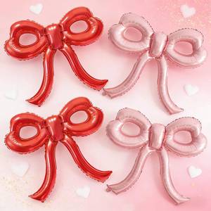 lot 18247 image: YTHETM 4 Pcs Red and Pink Bow Balloons Bow Party Decorations for Girl Women Pink Bow Birthday Decorations for Baby Shower Engagement Wedding Christmas Decor Bachelorette Party Supplies