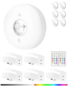 lot 18249 image: Yiliaw Picture Lights with Remote, Magnetic AAA Battery Operated Light, Under Cabinet Lighting, Tap Lights with Dimmer & Timmer for Kitchen, Closet, Shelf - 6 Pack, White