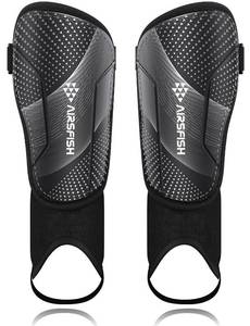 lot 18250 image: Upgraded Soccer Shin Guards for Kids Youth, CE Certified AirsFish Shin Ankle Guard Sleeves Protection Gear for Boys Girls Soccer Games EVA Cushion Reduce Shocks and Injuries (Small, Carbon Black)