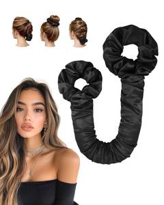 lot 18261 image: BONNET QUEEN Satin Heatless Hair Curler, Overnight Curls for Long Hair, Ultra Soft Daily Use of Hair Accessories & 2 Scrunchies, Damage-Free Styling, Soft Hair Curlers for Overnight, Black