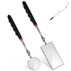 lot 18270 image: 2 Pieces Telescoping Inspection Mirror, 360° Swivel Extendable Mechanic Automotive Mirrors Tools, Rectangular Round Mirror on a Stick for Mechanics, Automotive Repair, Contractors, Home Inspection