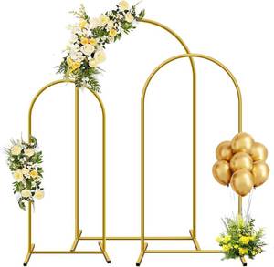 lot 19007 image: YAYOYA Metal Arch Backdrop Stand, Set of 3 (4ft  5ft  6ft) Gold Arch Backdrop with 12 Ground Nails, Stable Arched Background Stand for Wedding, Baby Shower, Birthday Party, Photography