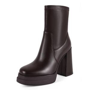 lot 19022 image: Wetviro Womens Platform Ankle Boots Chunky High Heel Square Toe Stretchy Short Gogo Combat Boots Booties for Women 7.5
