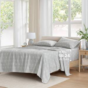 lot 19934 image: Comfort Spaces Extra Deep Pocket, 100% Cotton King Fits up to 24 Mattress, Breathable, Naturally Cool, Soft, All Seasons Sheet Set, Adelia Grey 4 Piece