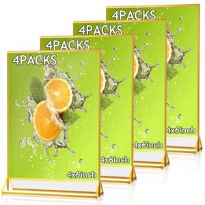 lot 19935 image: Cptoion 4 Pack Acrylic Sign Holder,8.5X11 Clear Acrylic Frames Display Stand,Gold Picture Frames,Double Sided Table Menu Holders Display for Wedding Table Number, Restaurant Recipe, Photo (8.5X11 Inch)