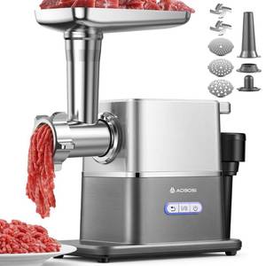 lot 19944 image: AAOBOSI Meat Grinder Electric 3000W Max with 60dB Quiet DC Motor, Auto-Reverse & Storable Food Pusher - 3 Speed Settings,Grinding, Sausage & Kibbe Making for Home Use