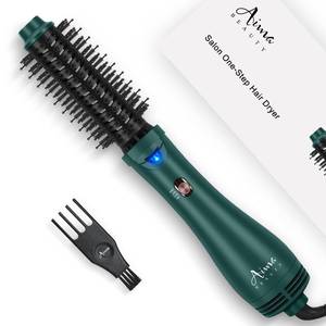 lot 19947 image: Aima Beauty Hair Dryer Brush, One Step Hair Dryer & Volumizing Hot Air Brush, 3 HeatSpeed Settings, Advanced Ionic Technology, Ceramic Coating, Nylon Pins & Tufted Bristles, Dark Green, 1000W, 125V