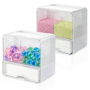 lot 19950 image: BrightRow 2-pack Wall-mounted Dishwasher Pod Container with Lid, White 3 Compartment Dishwasher Pod Holder for Kitchen & Laundry Room Organization, Space-saving Acrylic Dispenser Box