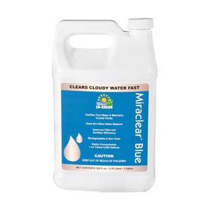 lot 19952 image: Lo-Chlor Miraclear Blue Pool Clarifier for Swimming Pool - Super Concentrated Unique Polyelectrolyte Formula Keeps Pool Clear, Pool Water Clarifier Works with Inground and Above Ground Pools (128 Oz) (HALF BOTTLE USED)