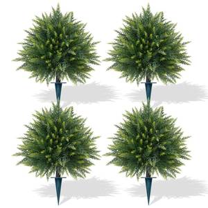 lot 19977 image: Artificial Cedar Topiary Trees with Ground Spike, 4 Pieces Fake Pine Shrubs Bushes, UV Resistant Faux Evergreen Cypress Tree Plants for Indoor Outdoor Planters Front Porch