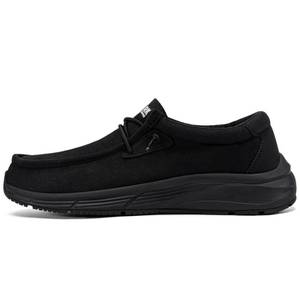 lot 20436 image: LARNMERN Men Non Slip Shoes Work Slip On Food Service Slip Resistant Shoe Kitchen Chef Loafers Boat Canvas Casual Walking Black7.5