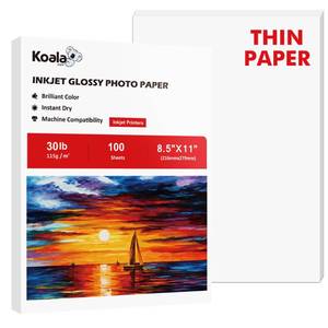 lot 20439 image: Koala Glossy Thin Inkjet Paper 8.5x11 Inches 100 Sheets Compatible with Inkjet Printer Use DYE INK 115gsm