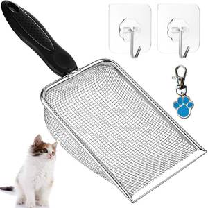 lot 20448 image: itPlus Cat Litter Scoop, Stainless Steel Cats Sturdy Mesh Scooper Kitty Metal Scooper Long Handle Scooper Shovel Sifter for All Litter Types Metal Cat Scooper for Litter Box
