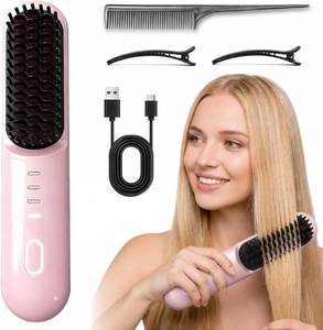 lot 20458 image: Go Brush - Pro for Short Hair - 2026 Upgraded Cordless Straightening Brush with 30s Fast Heat, 4 Temperature Settings, Ionic & Ceramic Care, 4000mAh USB-C Rechargeable for Frizz-Free Styling (Pink)