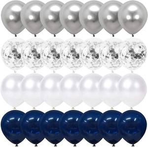 lot 20459 image: Navy Blue and Silver Confetti Balloons 50 pcs, 12 inch White Pearl and Silver Metallic Chrome Party Balloons for 2026 Graduation Party Decorations