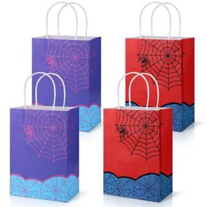 lot 20472 image: Joottuan 24 PCS Spider Party Favor Bags with Handles Cartoon Gift Bags Pink Purple and Red Black Spider Paper Goodie Bags for Birthday Holiday Party Decorations Supplies