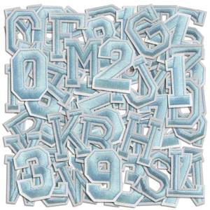 lot 20480 image: Letter and Number Iron On Patches, A-Z Alphabet and Numbers 0-9 Embroidery Applique Patch, DIY Decorative Heat Press Patches for Clothing Jeans Jackets Backpacks Hats (Light Blue 72 Pcs)(Not all Pieces Guaranteed)