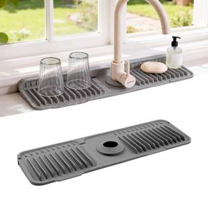 lot 20481 image: ZJWZLG Faucet Mat for Kitchen Sink, 17.7X5.5 Silicone Sink Splash Guard with Soap Holder, Snap-On Design & 7°slope Fast Drain, Folding Sink Faucet Mat for Universal Kitchen Bathroom Sink��Grey��