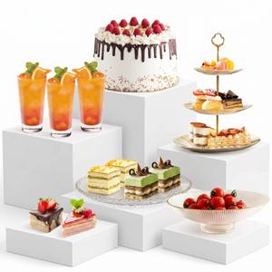 lot 1340 image: 6 PCS Buffet Risers and Stands (3,4,5,6,7,8), Food Risers for Buffet Table, Acrylic Nesting Risers with Hollow Bottoms, Display Stand Shelf for Party, Catering, Desserts, Jewelry & Collectibles (white)