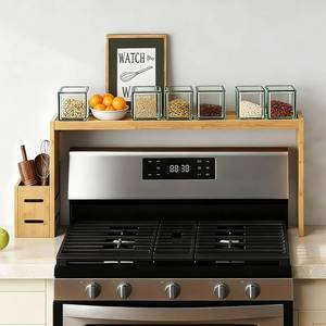 lot 1341 image: BESLCEID 31-inch bamboo stove rack for above the hob, kitchen bamboo spice rack, supports up to 50 pounds. Bamboo stove rack for storing spices and kitchen utensils. (Wood colour)