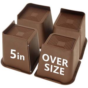 lot 1367 image: HANIHUA 4 Pack Bed Risers 5 inch Heavy Duty Dark Brown, Oversized Furniture Risers, Bed Lifts Risers for Table, Sofa, Chair, Couch, Desk, Bed Frame Risers Supports Up to 6,500 Lbs