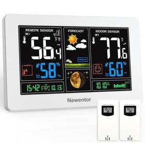 lot 1368 image: Newentor Weather Station Wireless Indoor Outdoor Thermometer, Color Display Digital Weather Thermometer with Atomic Clock, Barometric Pressure, Forecast Station with Adjustable Backlight,White,2Sensor