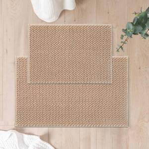 lot 1369 image: FRESHMINT Chenille Bathroom Rugs Set - 2 Piece 17x2420x32, Non-Slip Absorbent Bath Mats, Washable Set of 2 Shower Floor Mats, Beige