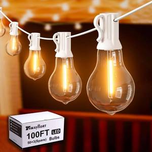 lot 1372 image: Tswayflort Outdoor String Lights 100 Feet LED Patio Lights 53 Plastic Edison Bulbs (3 Spare), Waterproof Connectable Hanging Light for Backyard Porch Balcony Party Decor, White