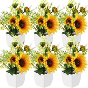 lot 1378 image: 6 Pcs Artificial Sunflower Potted Plants Table Centerpieces Spring Summer Sunflowers with Plastic Pot Artificial Flower Arrangement Wedding Party Decoration Rustic Kitchen Decor (Sunflower Style)