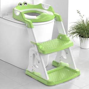 lot 1379 image: Potty Training Seat, Upgrade 2 in 1 Potty Training Toilet for Toddler, Toddler Toilet Seat for Boys Girls with Support Bar, Anti-Slip Pad and Step Stool (Green)