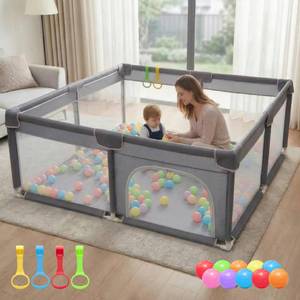 lot 1384 image: Orian Baby Playpen 50x50 Large Play Yard for Babies and Toddlers, Indoor Outdoor Playpen, Sturdy Baby Play Pen with Mesh Sides, Safe Baby Fence Play Area, Assembly RequiredNot Portable, w Storage Bag