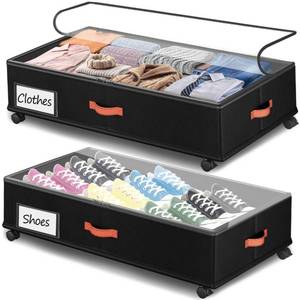 lot 1387 image: Tsinglax Under Bed Storage with Wheels 2-Pack, Under Bed Storage Containers 66L Clear Lids, Rolling Storage Drawers for Clothes Shoes Blankets, Underbed Organizer Bins(30 L x 16.2 W x 7.5 H)