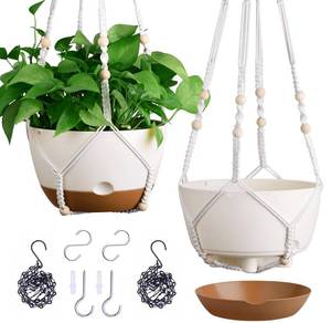 lot 1398 image: Set of 2-10 Inch Hanging Planters for Indoor Plants with Self-Watering Includes Hanging Pots for Plants, Outdoor Hanging Plant Pot with Drainage, and 2 Types of Hanging Baskets Hangers (White, 10inch)