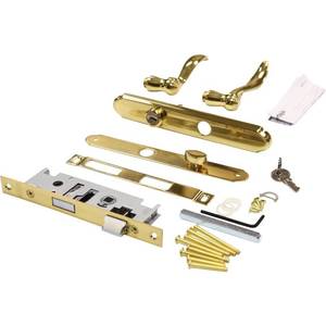 lot 2313 image: Larson Certified Storm Door Revere Mortise Brass Handle Set, Storm Door Handle Replacement with Keyed Deadbolt